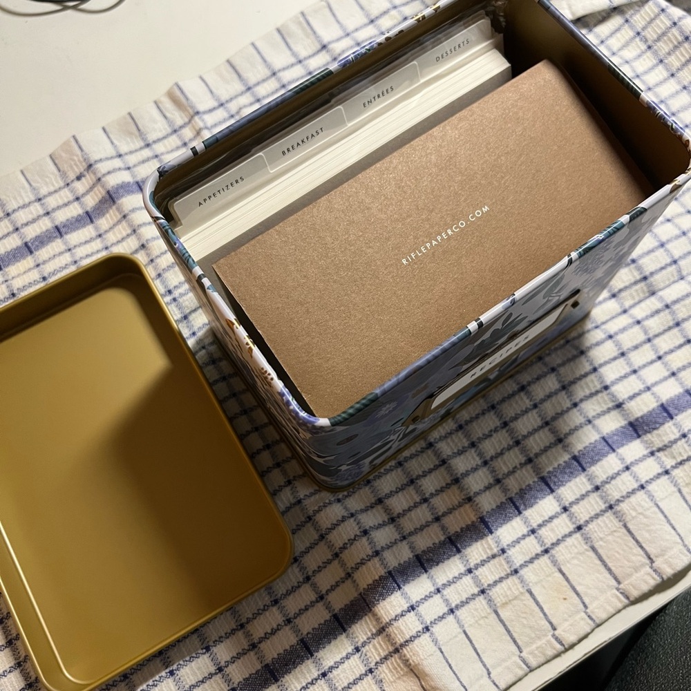 Rifle Paper Co Garden Party Blue and Gold Recipe Box NWOB - Picture 8 of 10